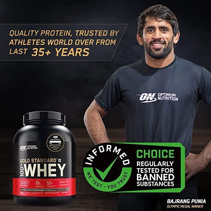 Optimum Nutrition (ON) Gold Standard 100% Whey Protein Powder- 4 kg, 131 servings (Double Rich Chocolate), for Muscle Support & Recovery, Vegetarian - Primary Source Whey Isolate - Image 2