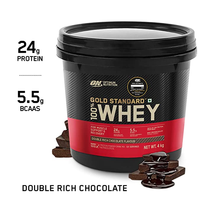 Optimum Nutrition (ON) Gold Standard 100% Whey Protein Powder- 4 kg, 131 servings (Double Rich Chocolate), for Muscle Support & Recovery, Vegetarian - Primary Source Whey Isolate - Image 3