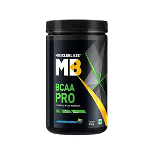 MuscleBlaze BCAA Pro powder, Powerful Intra Workout, with 7g Vegan BCAAs, 1057.50 mg Electrolytes, 2.50 g Glutamine (Pack of 450 g, 30 Servings)