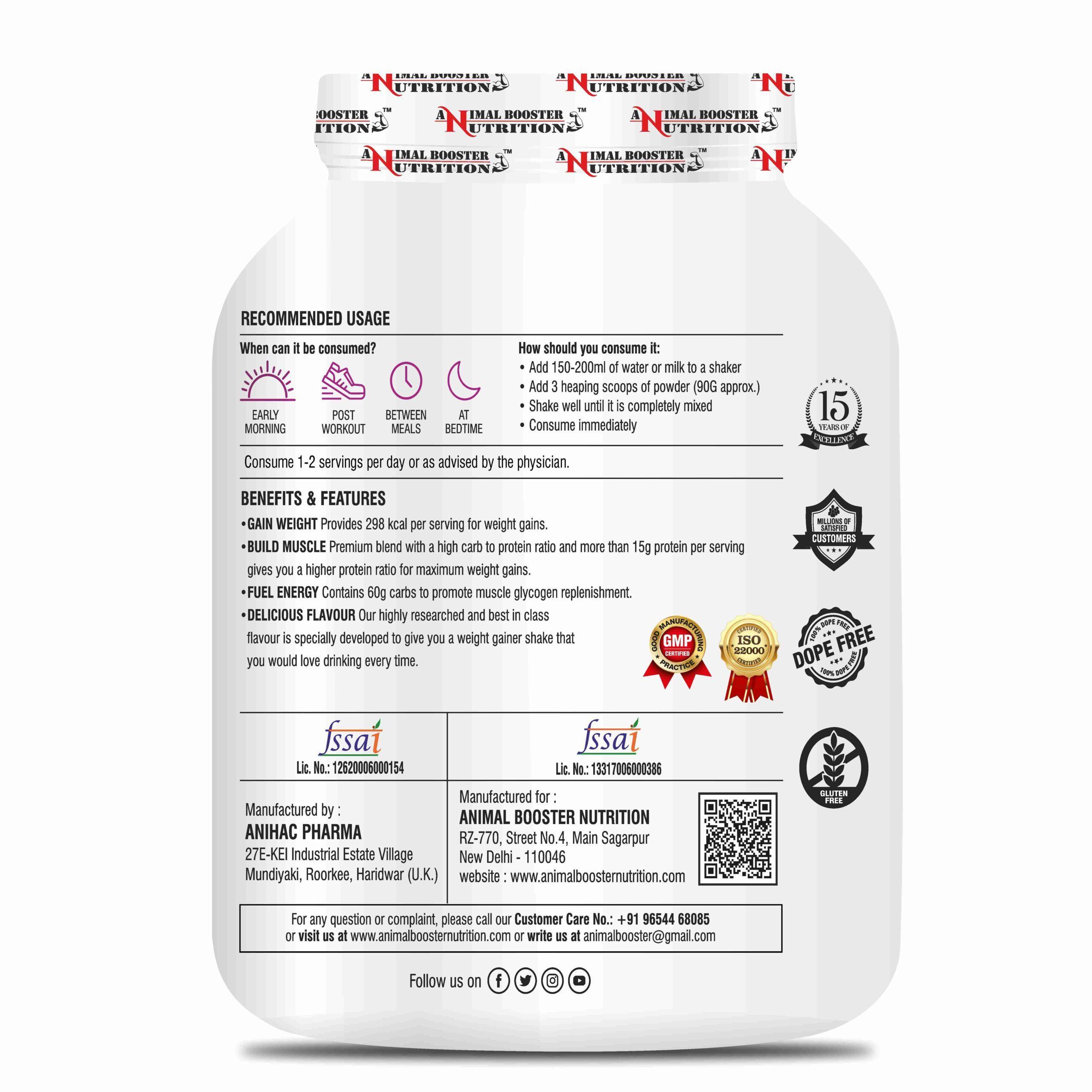 ANIMAL BOOSTER NUTRITION Animal Gainer 3kg For Weight Gain - Image 3